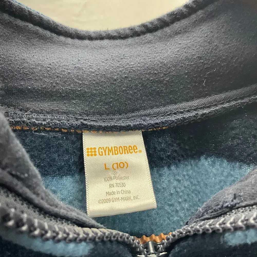 Gymboree Boys‎ Striped Fleece Quarter Zip Pullover Blue Orange Gray L 10